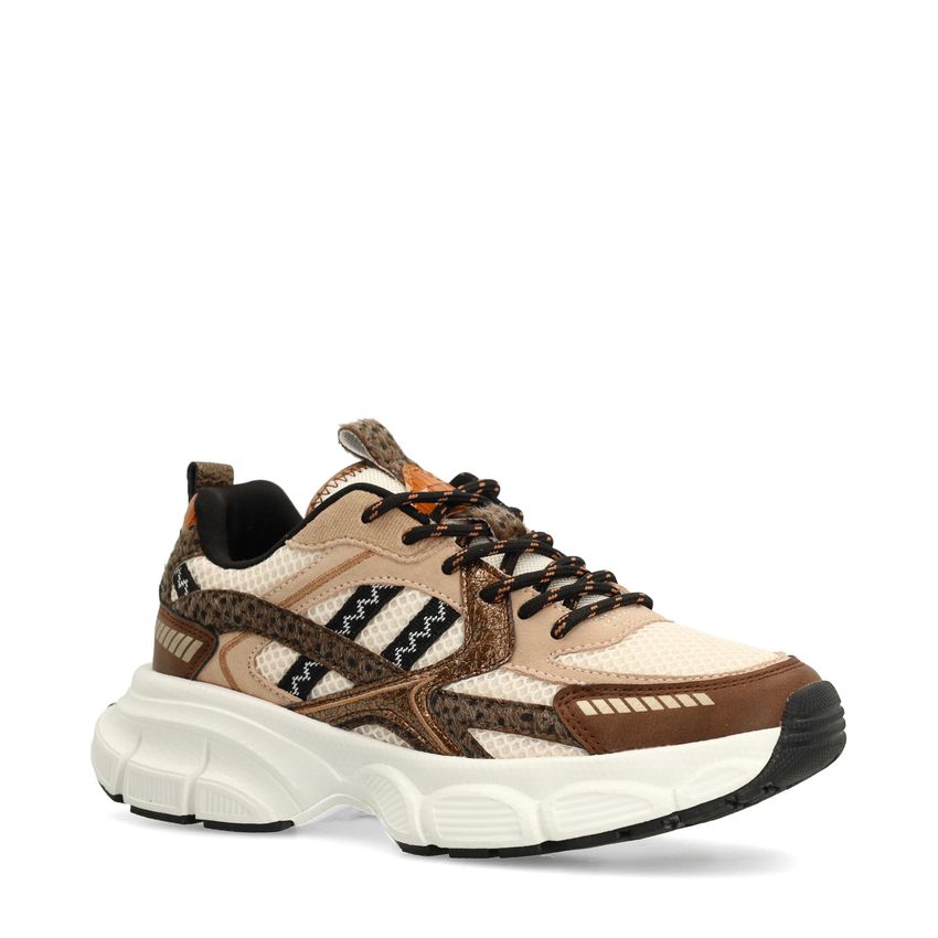 Manfield Bruine sneakers met mesh en multi colour details