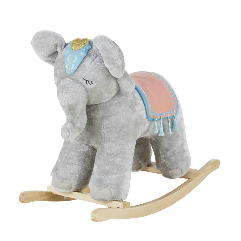 - Elephant à bascule gris, rose et bleu