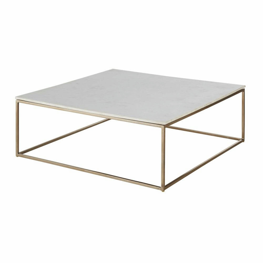 Marble - Table basse carrée en marbre blanc et métal coloris laiton