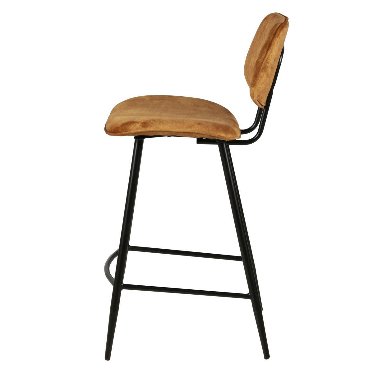 LIZZY - Chaise plan de travail velours ocre pieds métal noir h68 cm