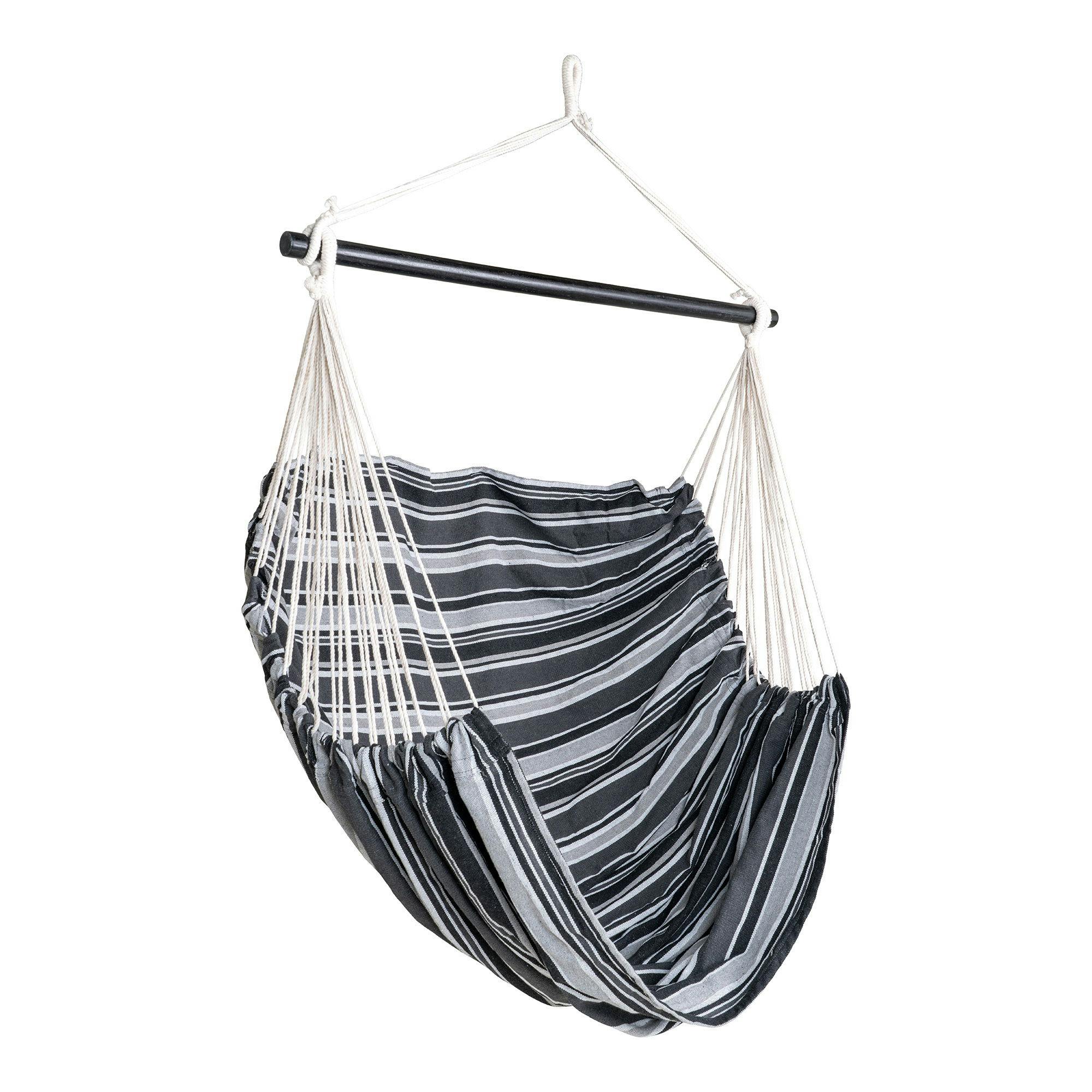 Hamac chaise suspendue en tissu gris, noir et blanc MENDOZA