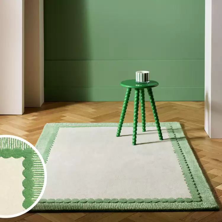 Habitat Bobbin Border Cream Wool Cut Pile Rug - 120x170cm