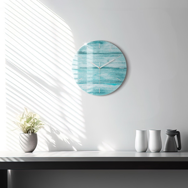Nowoczesny szklany zegar ścienny Niebieskie stare drewno
