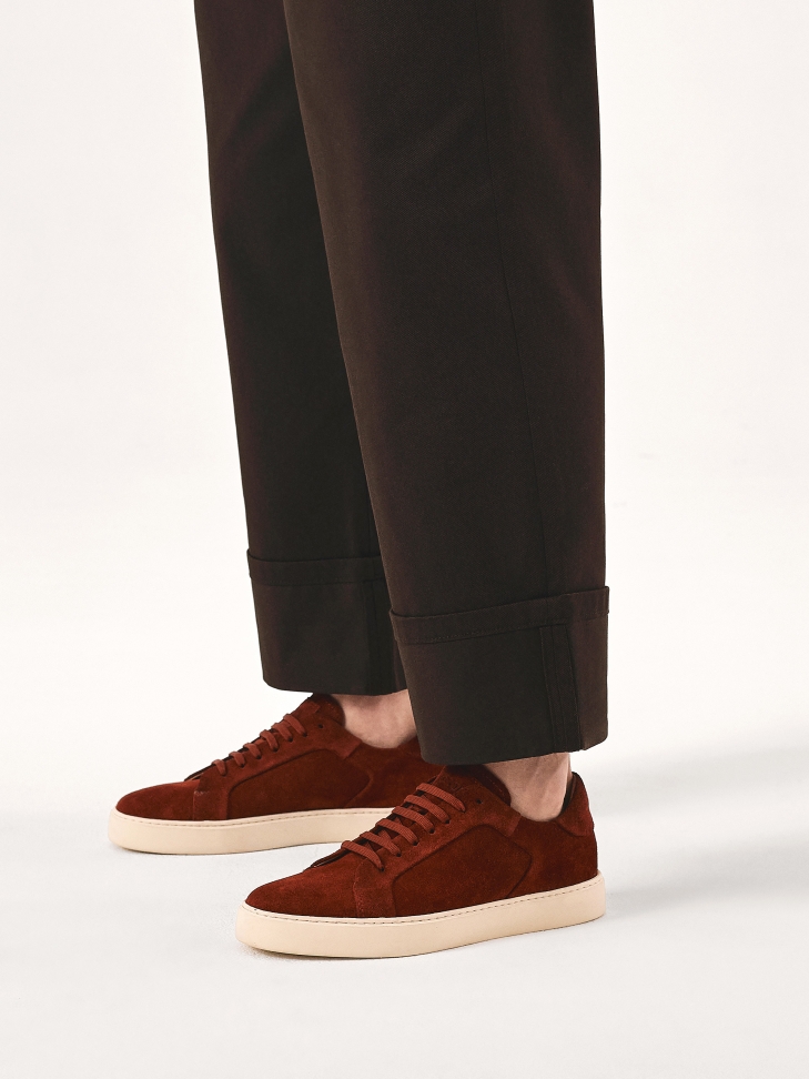 Red sneakers with classic lacing