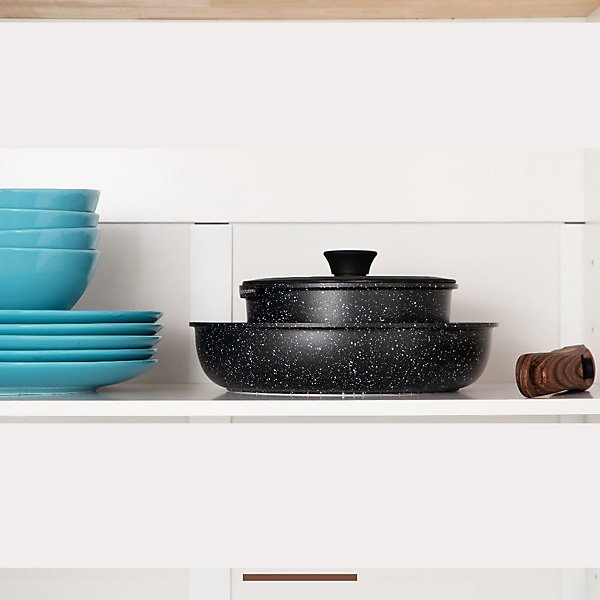 Lot de 10 Casseroles avec Couvercles en Verre et Revêtement en Marbre et Revêtement Anti-adhésif