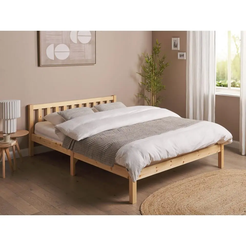 FLORAC - Bed - Lichthout - 140 x 200 cm - Dennenhout