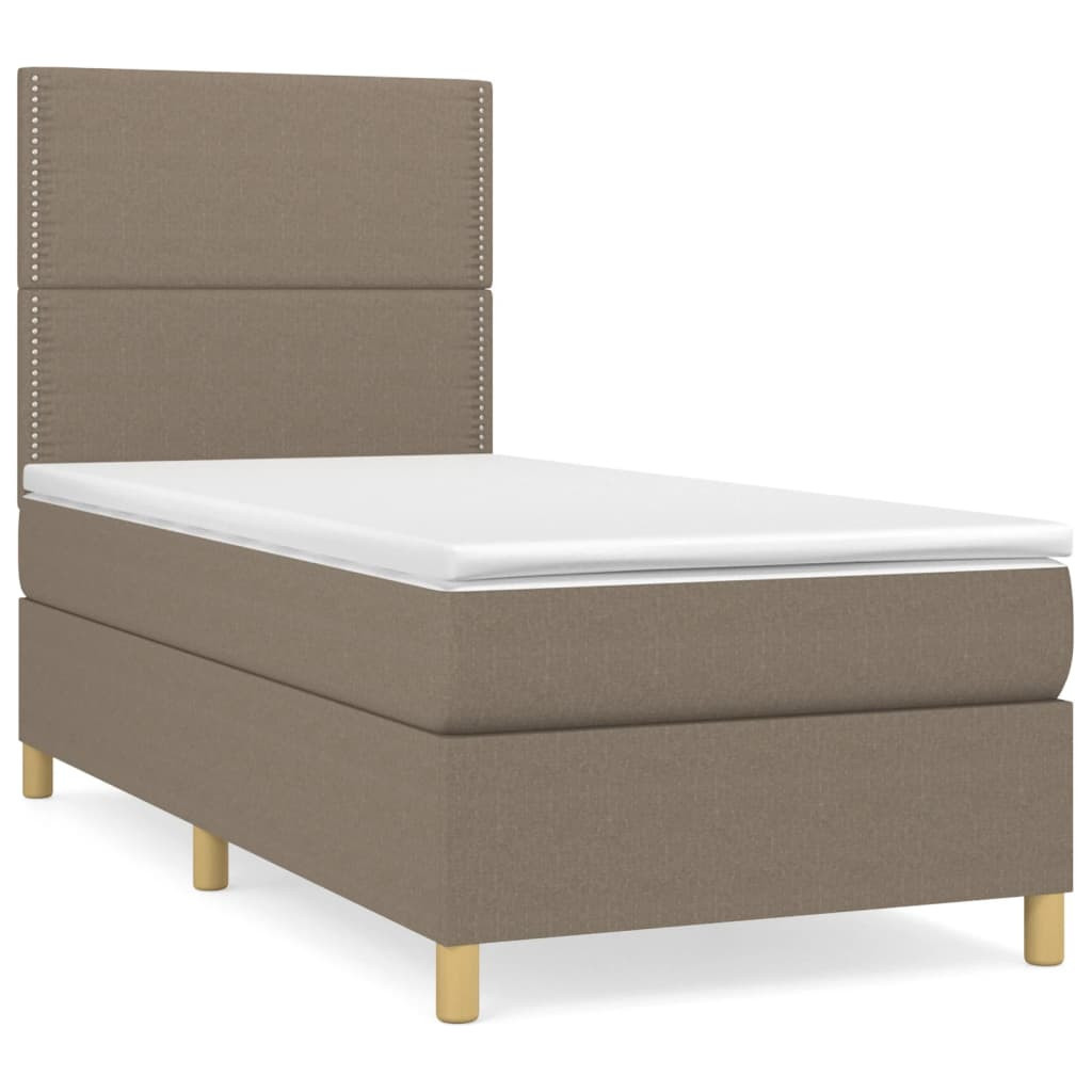 Łóżko kontynentalne z materacem taupe tkanina 90x190 cm