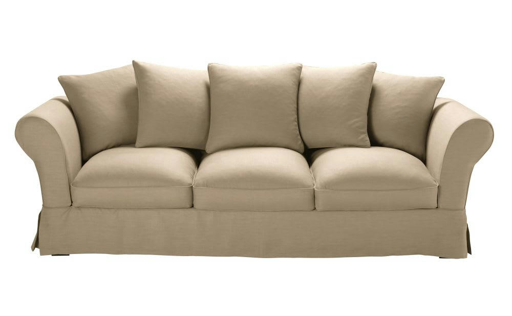 Roma - Housse de canapé 4/5 places en lin froissé beige ficelle