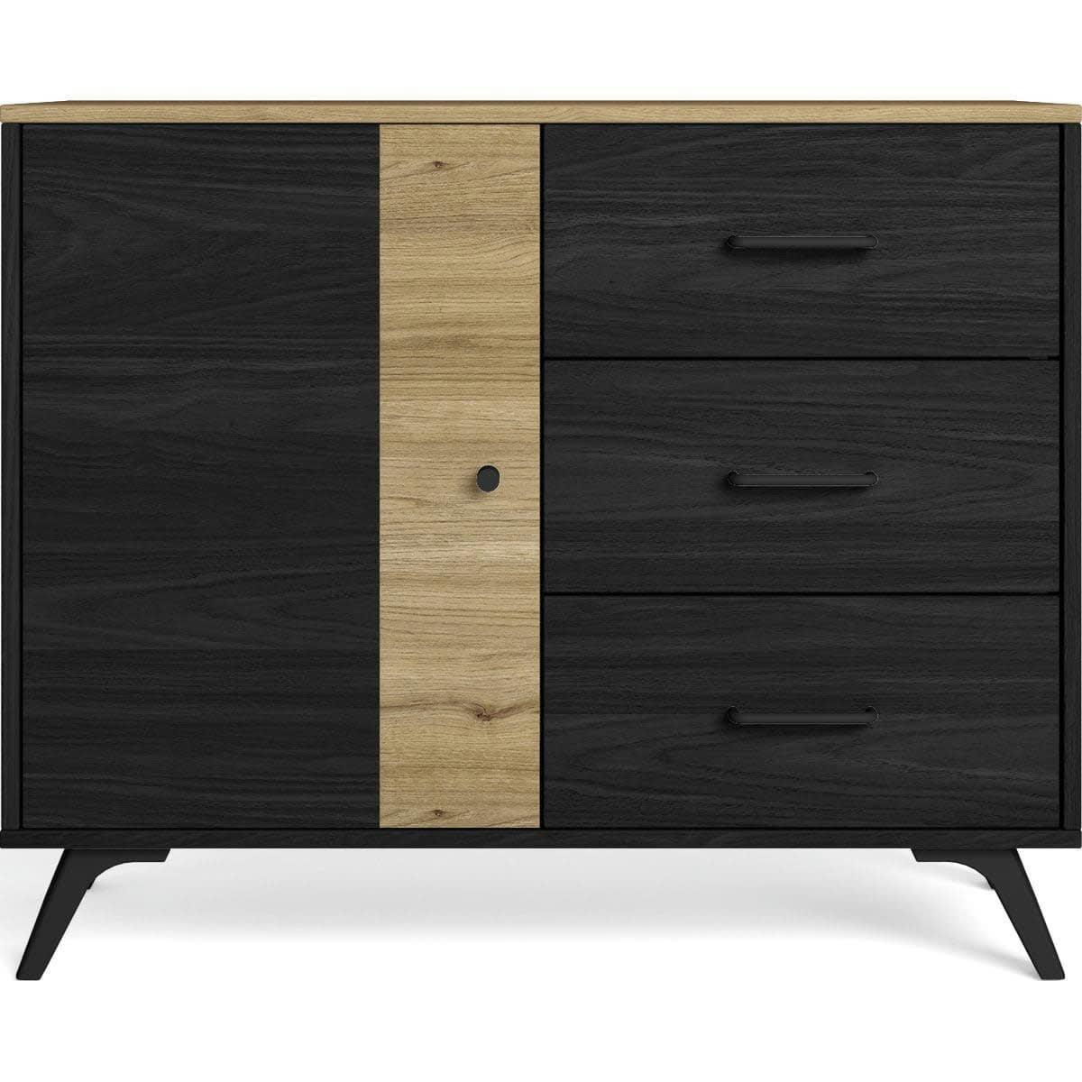 ZACK - Buffet 1 porte 3 tiroirs effet bois noir et bois naturel 92 cm
