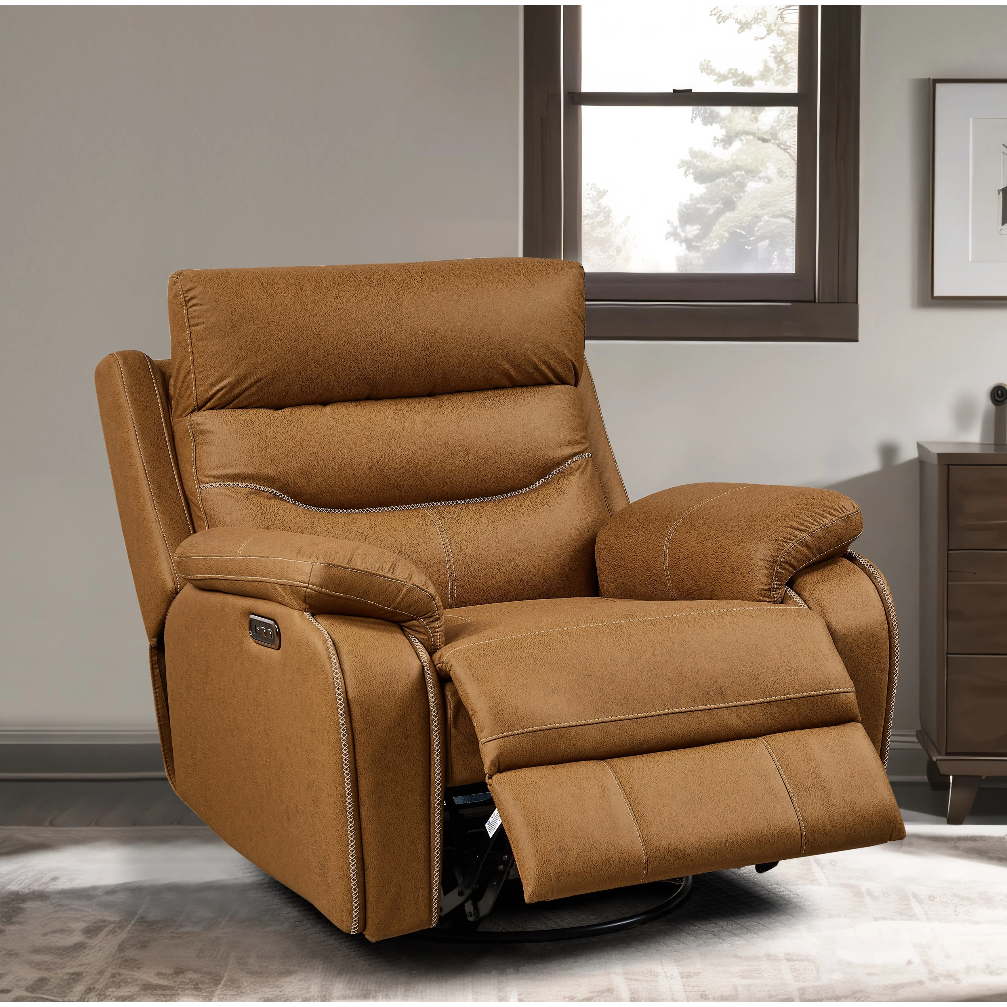 Grey Dual Motor Power Recliner Chair with 240° Swivel, Rocking Function, USB Ports, and Adjustable Headrest