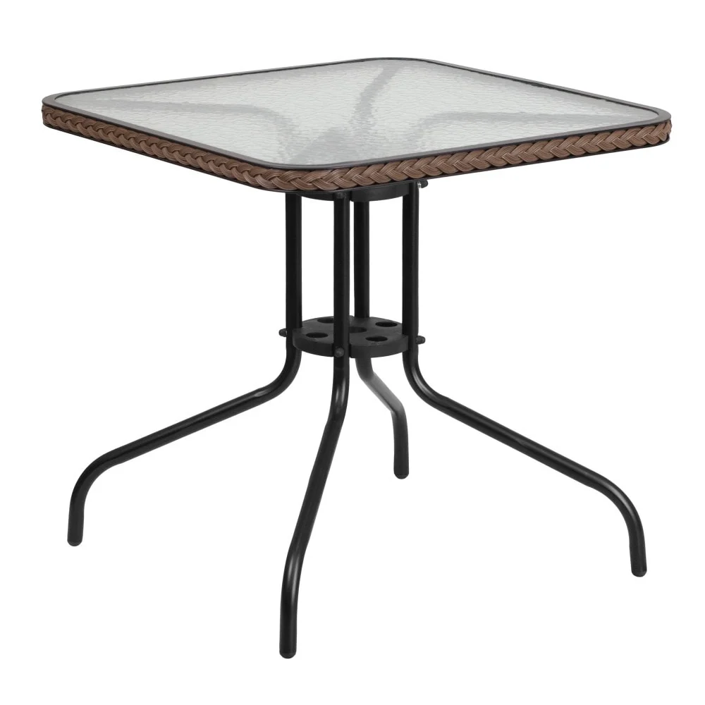 Square Tempered Glass Indoor/Outdoor Bistro Table with Rattan Edging