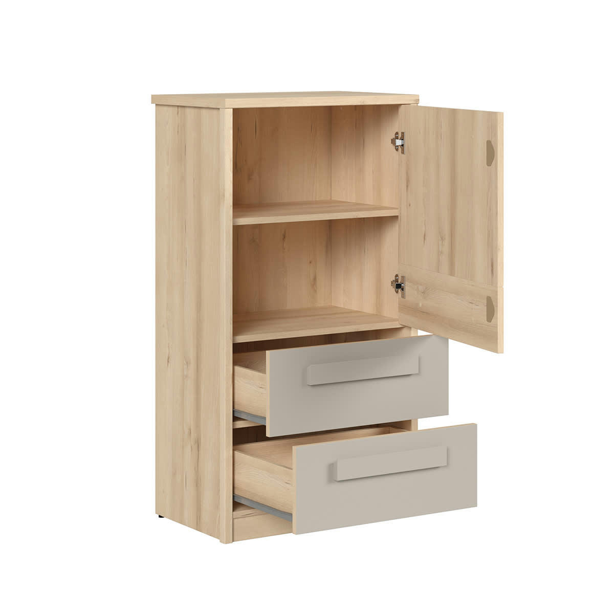 - Commode 1 porte 2 tiroir naturel gris et blanc