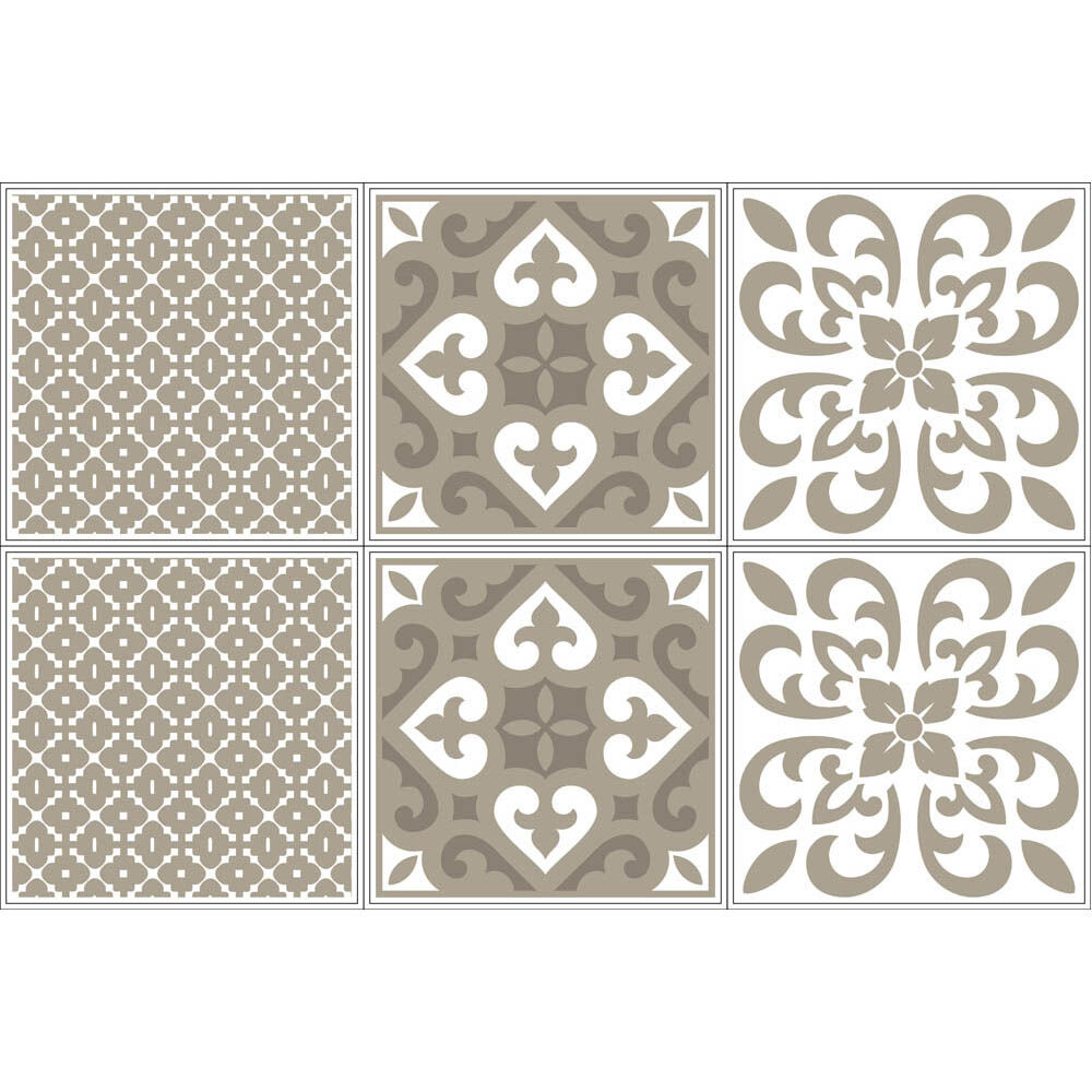 Sticker imitation carreau de ciment 10x10 cm taupe x6