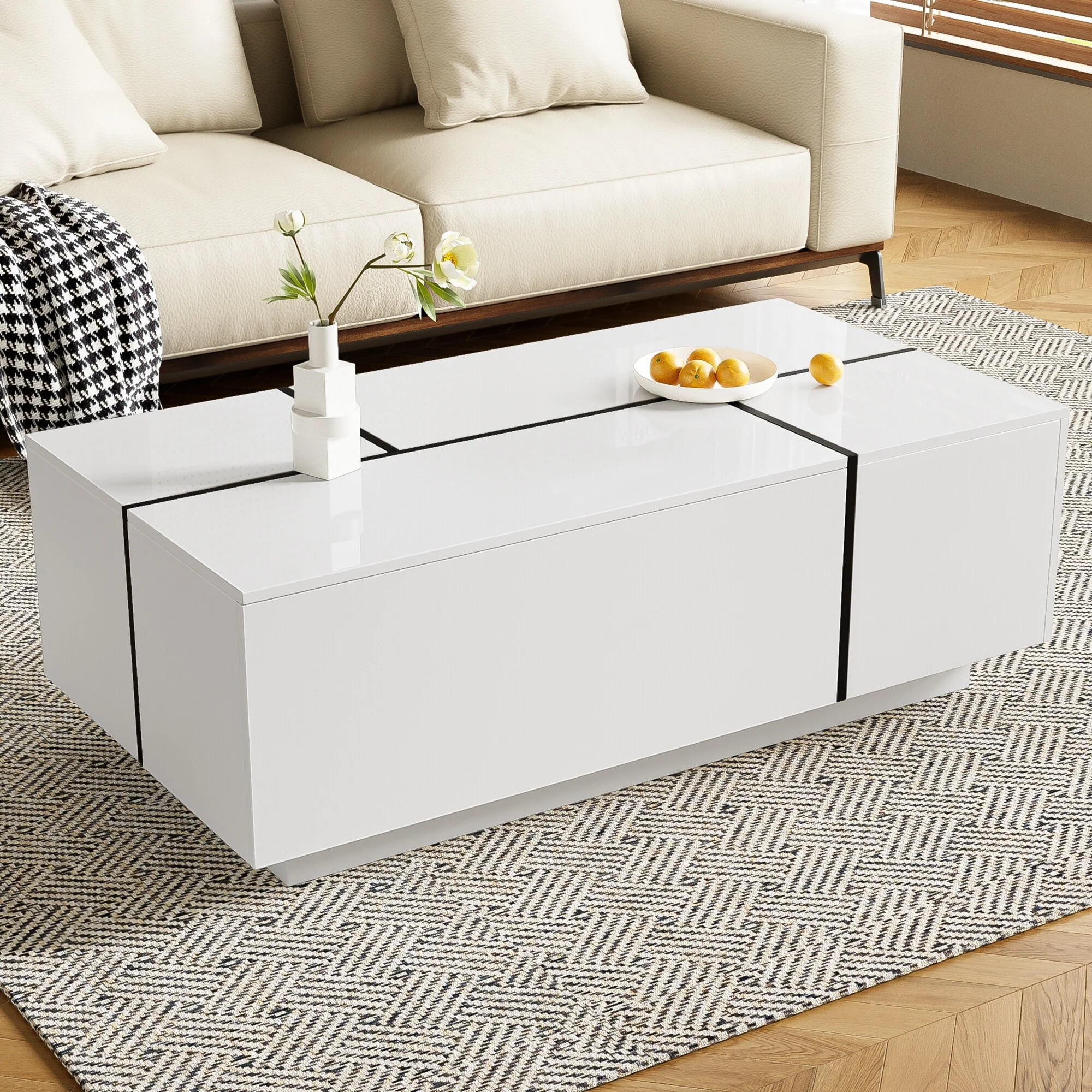 47.2-72.7 Extendable Coffee Table, Multi-Functional Coffee Table with High-Gloss Finish