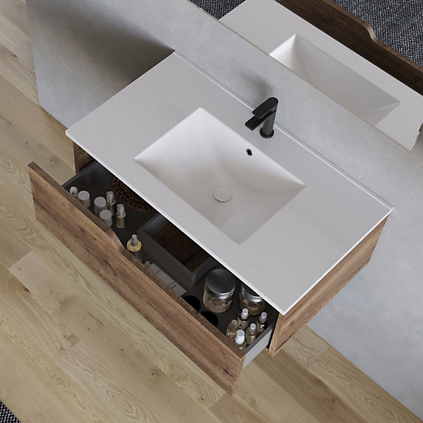 Meuble sous vasque seul, 1 tiroir, 80cm, simple vasque - tabaco (chêne foncé) - CADIX