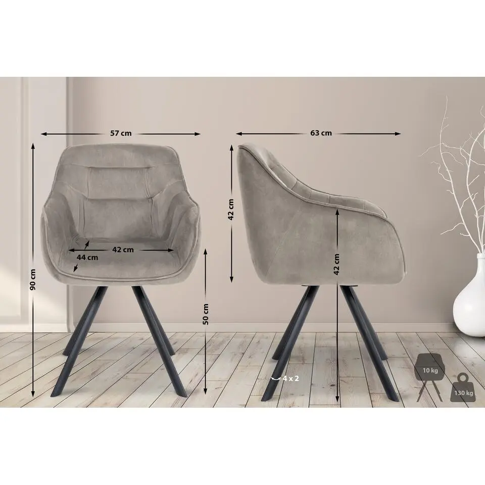 CLP Eetkamerstoel Russel zwart Frame - Fluweel - grijs