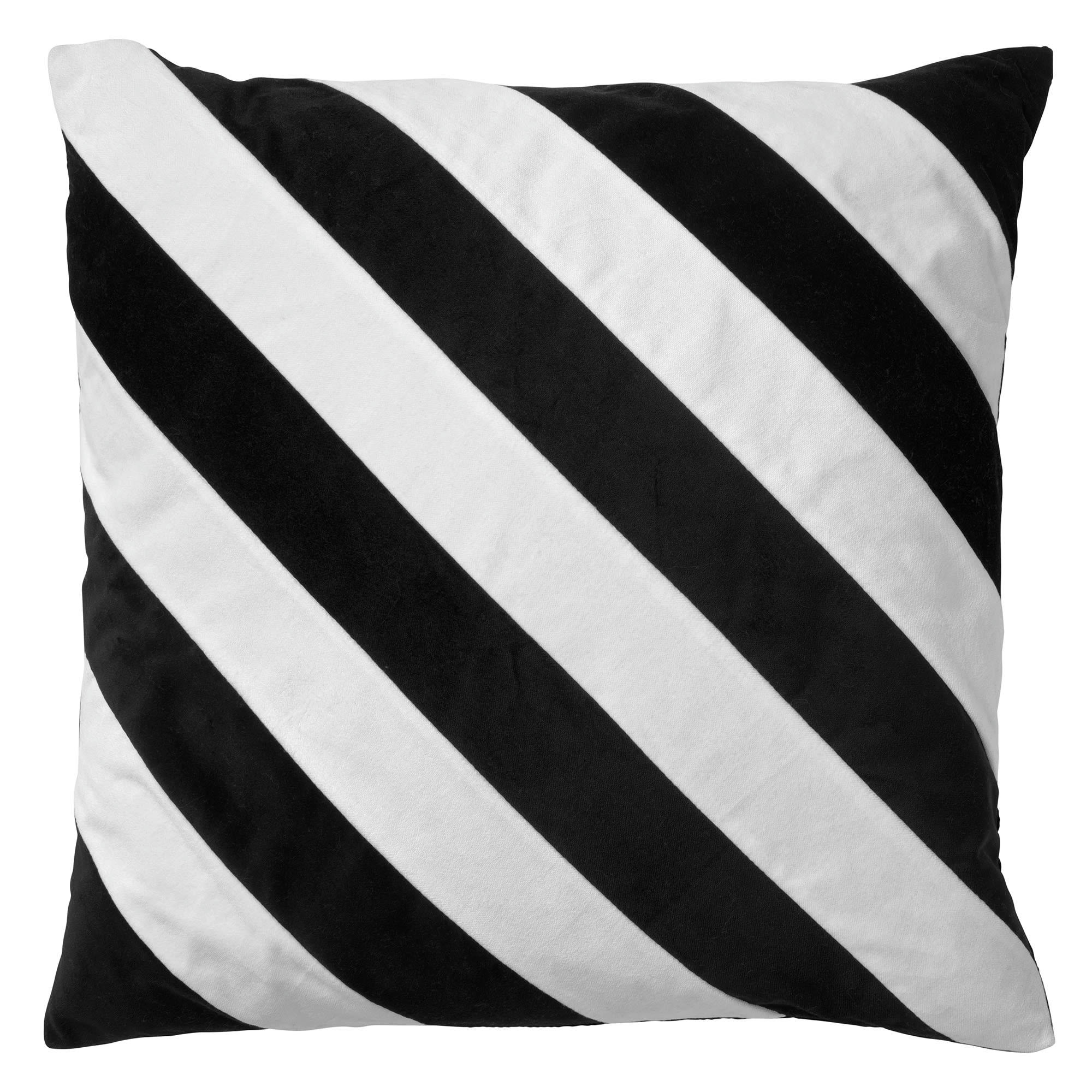 PEBBE - Coussin - noir en velours 45x45 cm avec motif rayé