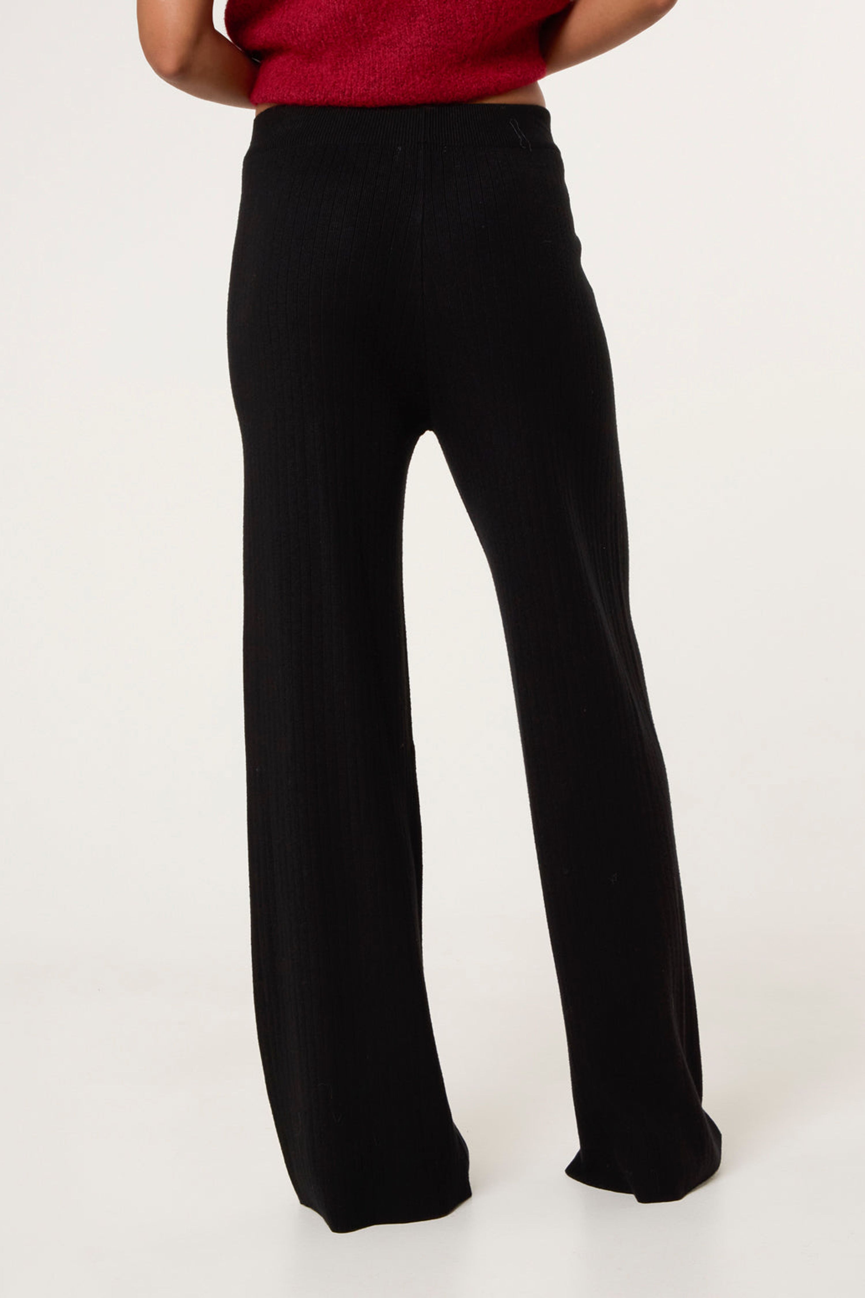 Blue Vanilla Black Ribbed Wide Leg Trousers