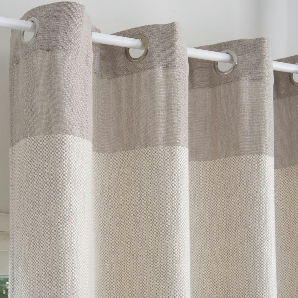 IDEAL - Rideau à œillets en coton recyclé tissé jacquard écru et taupe à l'unité 140x250