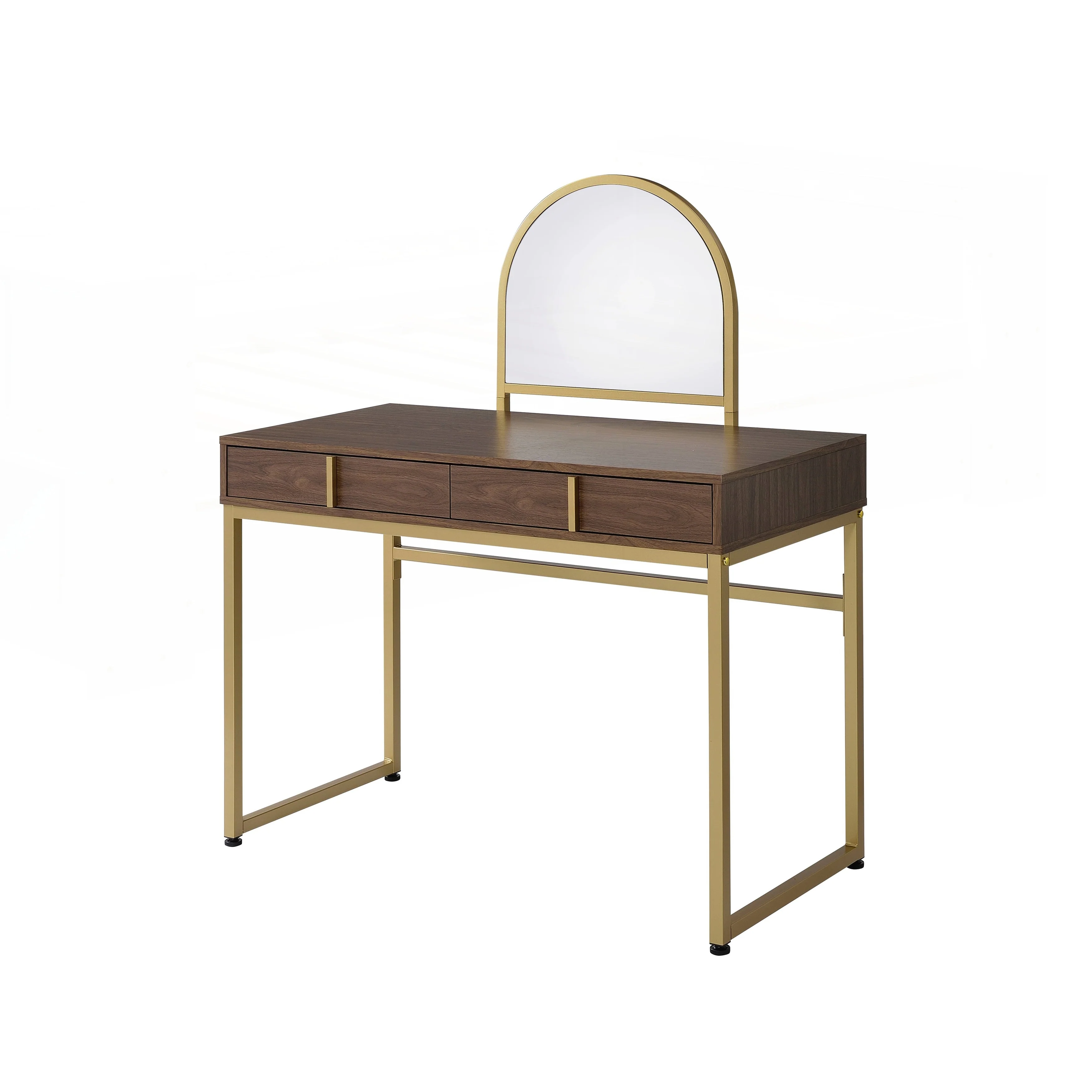 Coleen Walnut & Gold Finish Vanity Desk