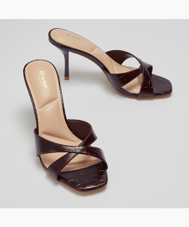 Mavina Burgundy - Croc-Embossed Leather Heeled Mules