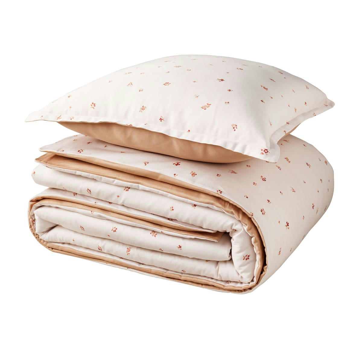 IMPRESSIONNISTE - Parure de lit imprimée en satin de coton beige 200x200