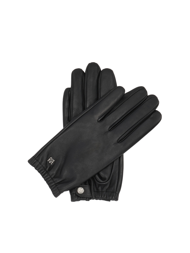 Women's black leather gloves with elastic cuff