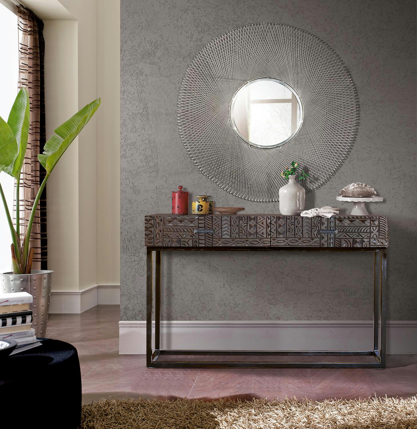 JEROGLIFICO - Console en bois de manguier et pieds en métal noyer foncé