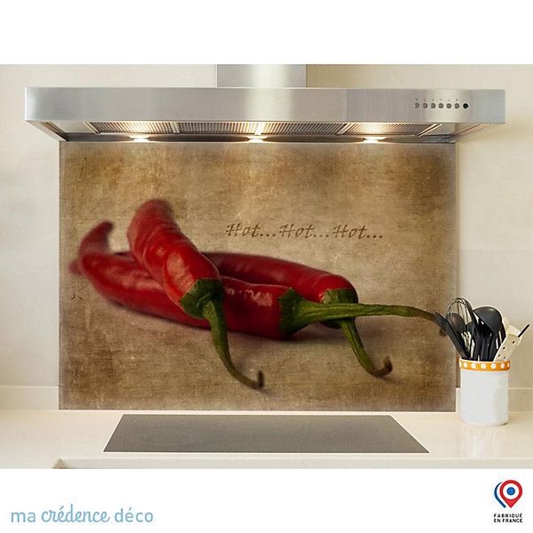 Crédence cuisine fond de hotte Piments rouges - Verre trempé - L 90 cm x H 60 cm - MaCrédenceDéco