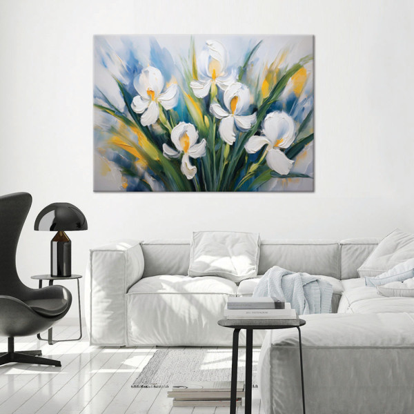 Feeby Obraz na płótnie, Malowane Białe Irysy Kwiaty 60x40