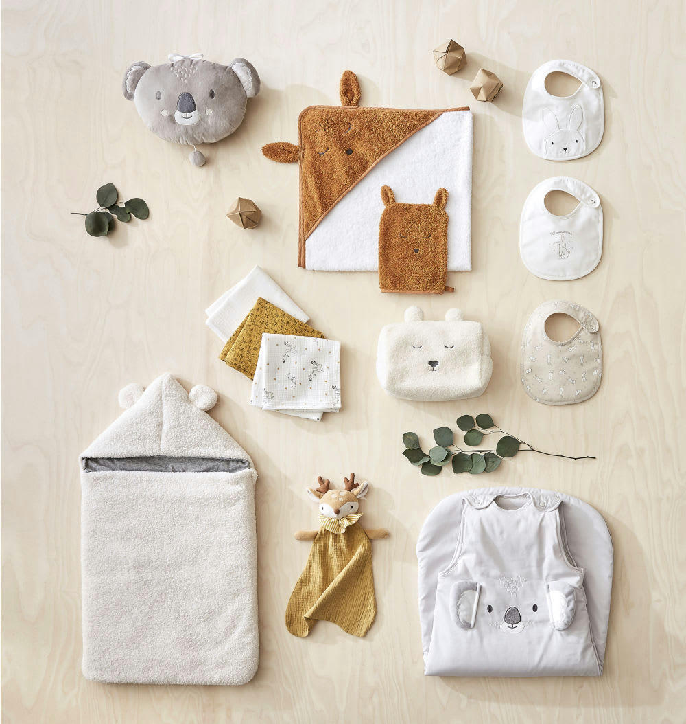 ROMANE - Doudou bébé cerf jaune, beige et marron