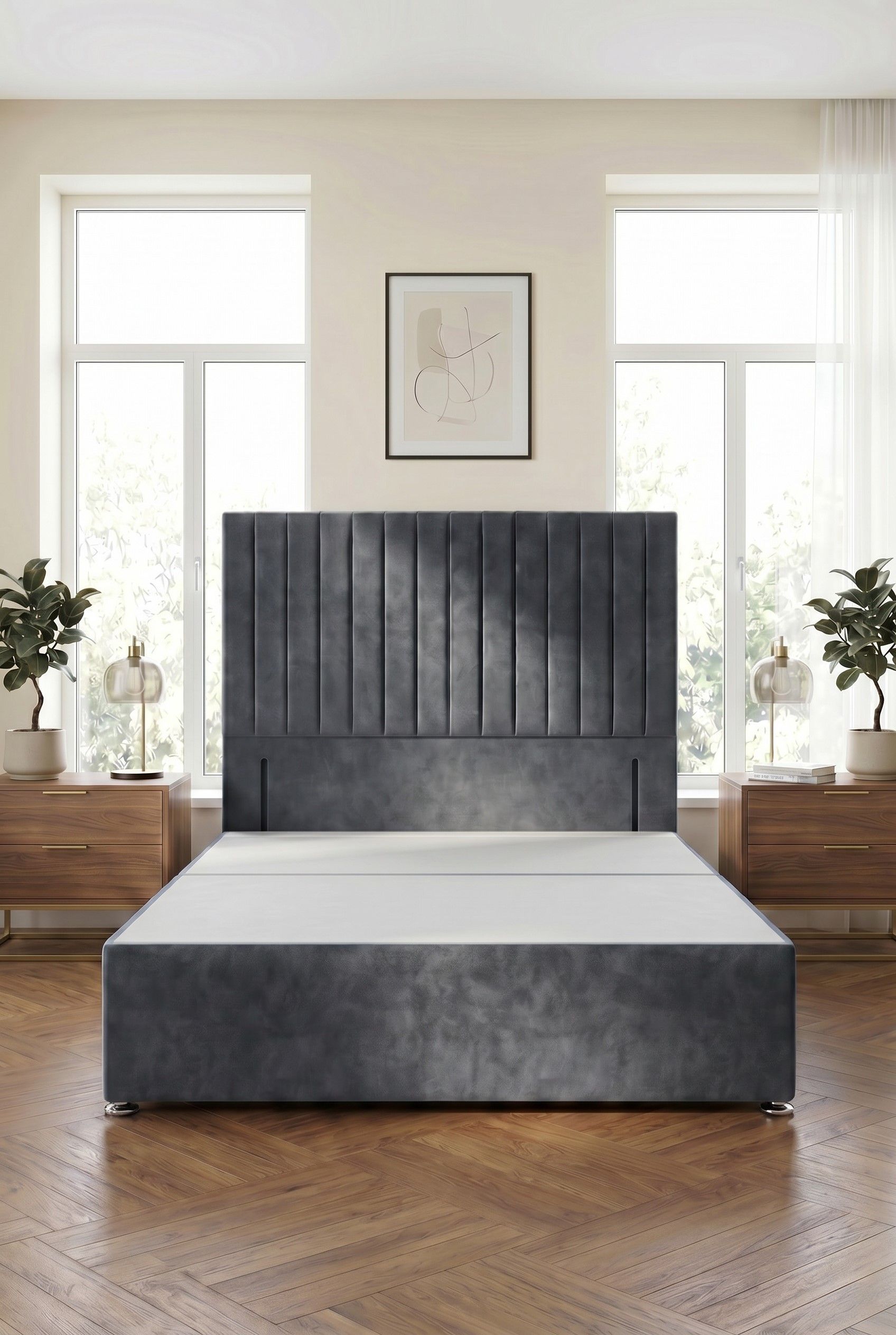 Somnior Eleanor Divan Bed with 54" Floor Standing Headboard Velvet