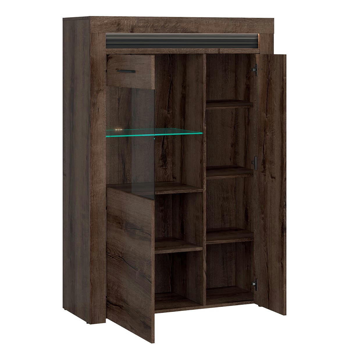 - Vaisselier 2 portes LED inclus panneaux agglomérés naturel foncé