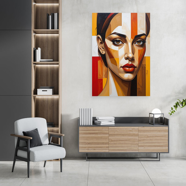 Obraz do salonu sypialni, Kobieta portret pomarańczowy czerwony 20x30