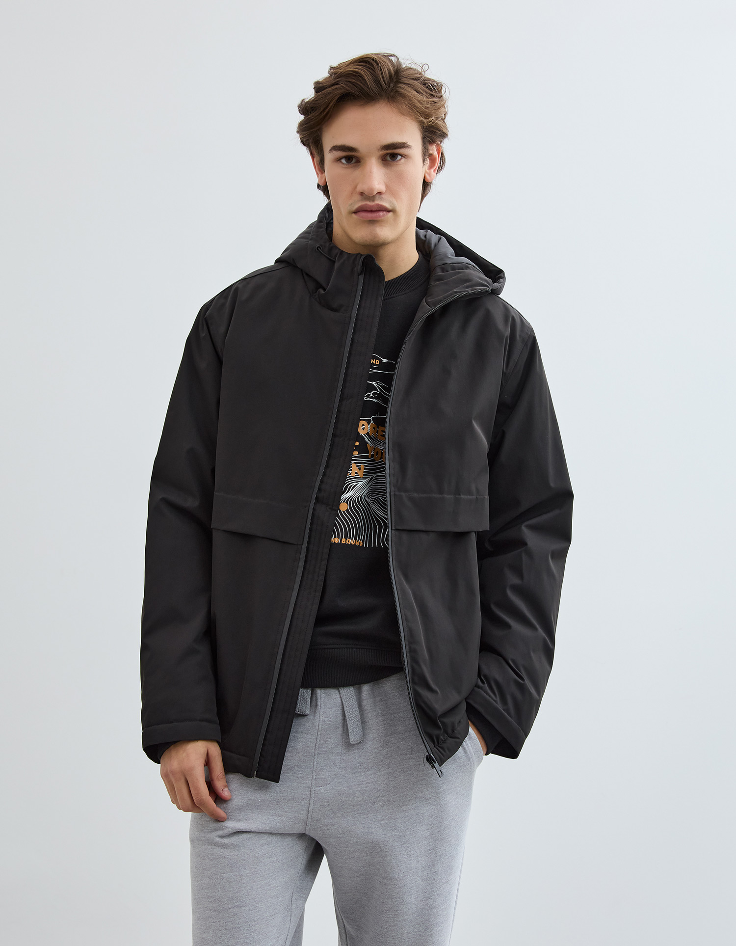 Parka com Capuz, Homem, Preto