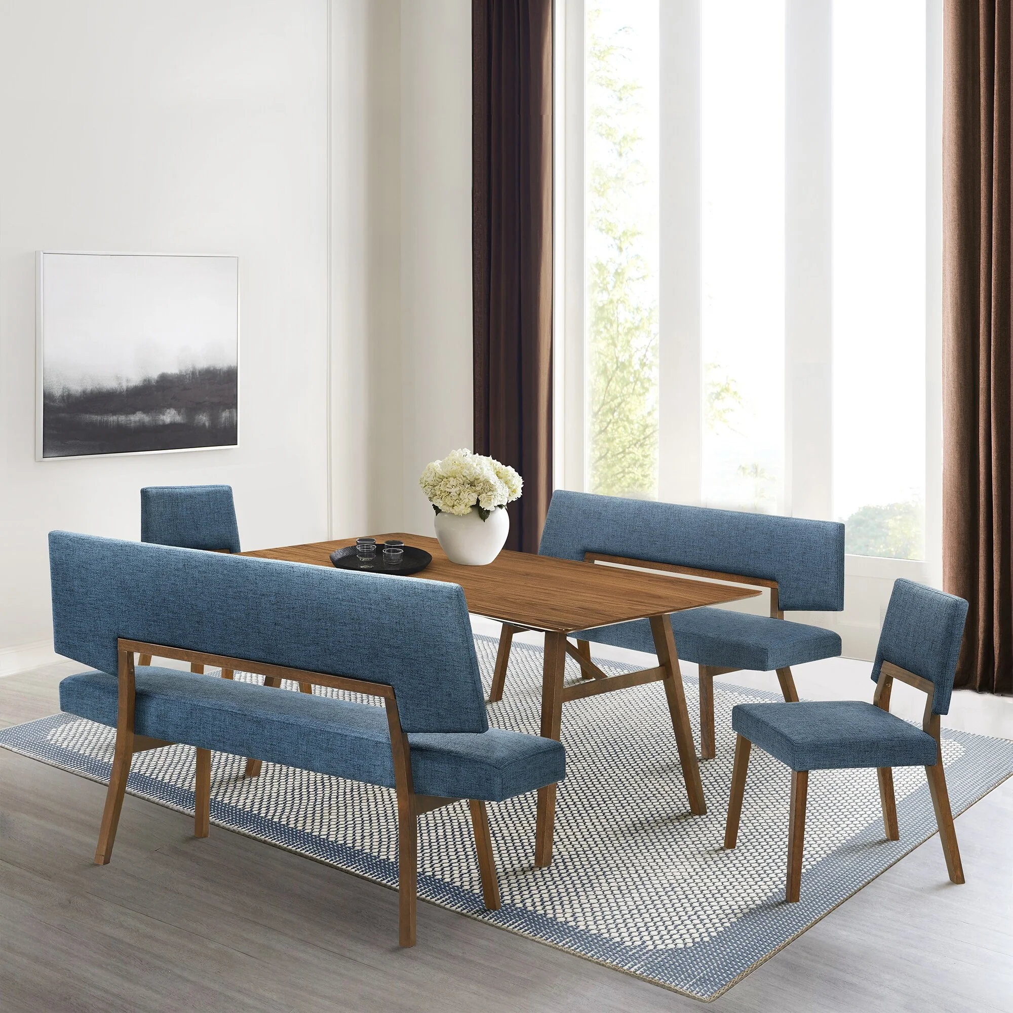 Channell 5 Piece Wood Dining Table Set with Benches