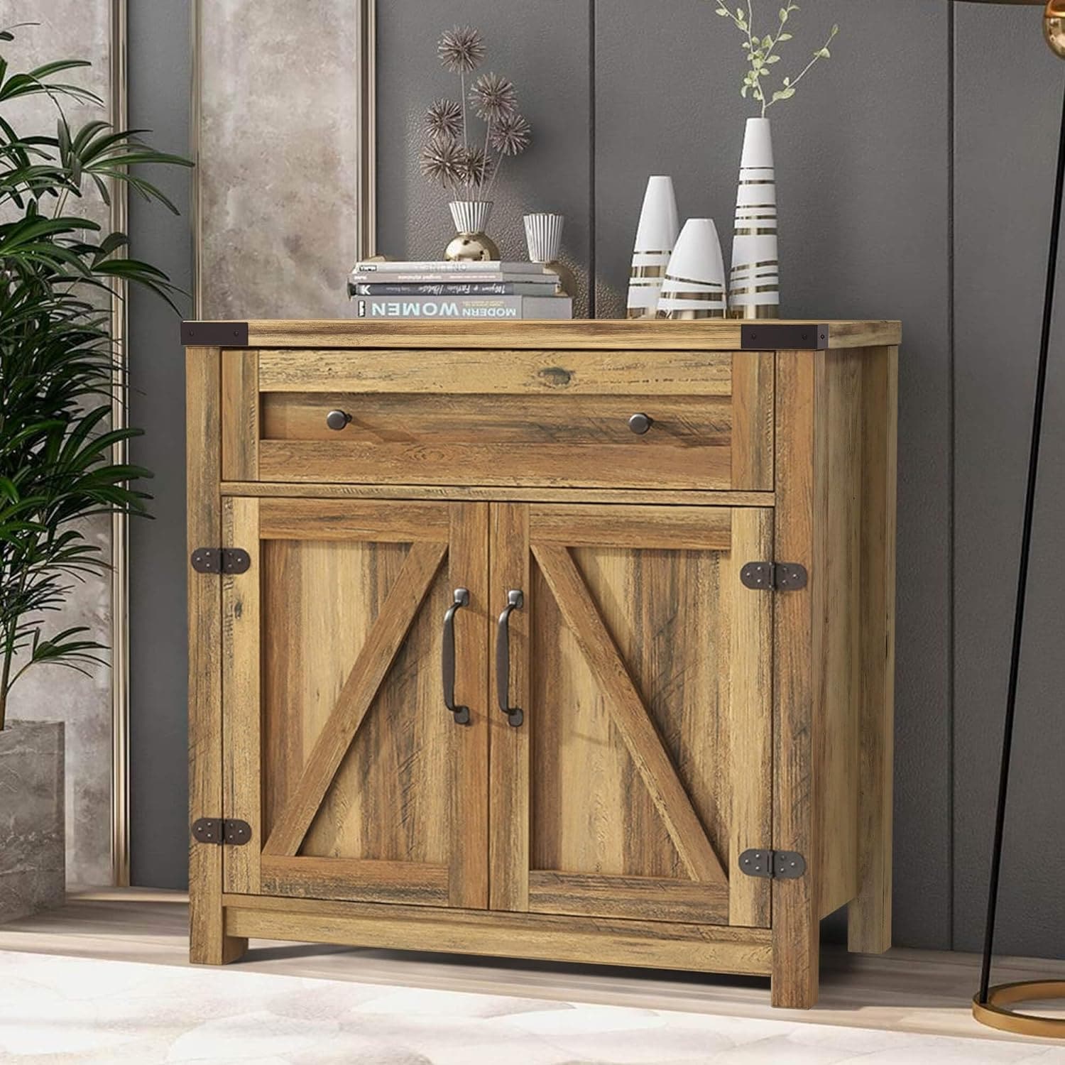 Farmhouse Double Barn Door Cabinet for Kitchen Dining Room Living Room