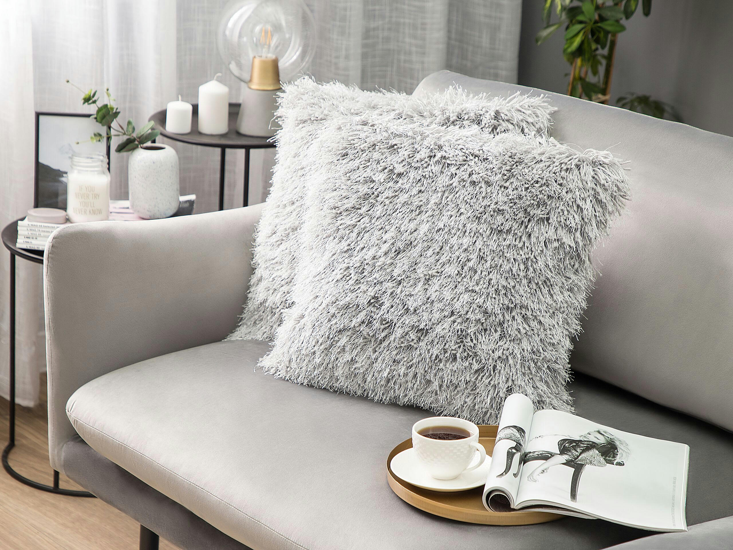 CIDE - Lot de 2 coussin décoratifs en tissu gris 45x12cm