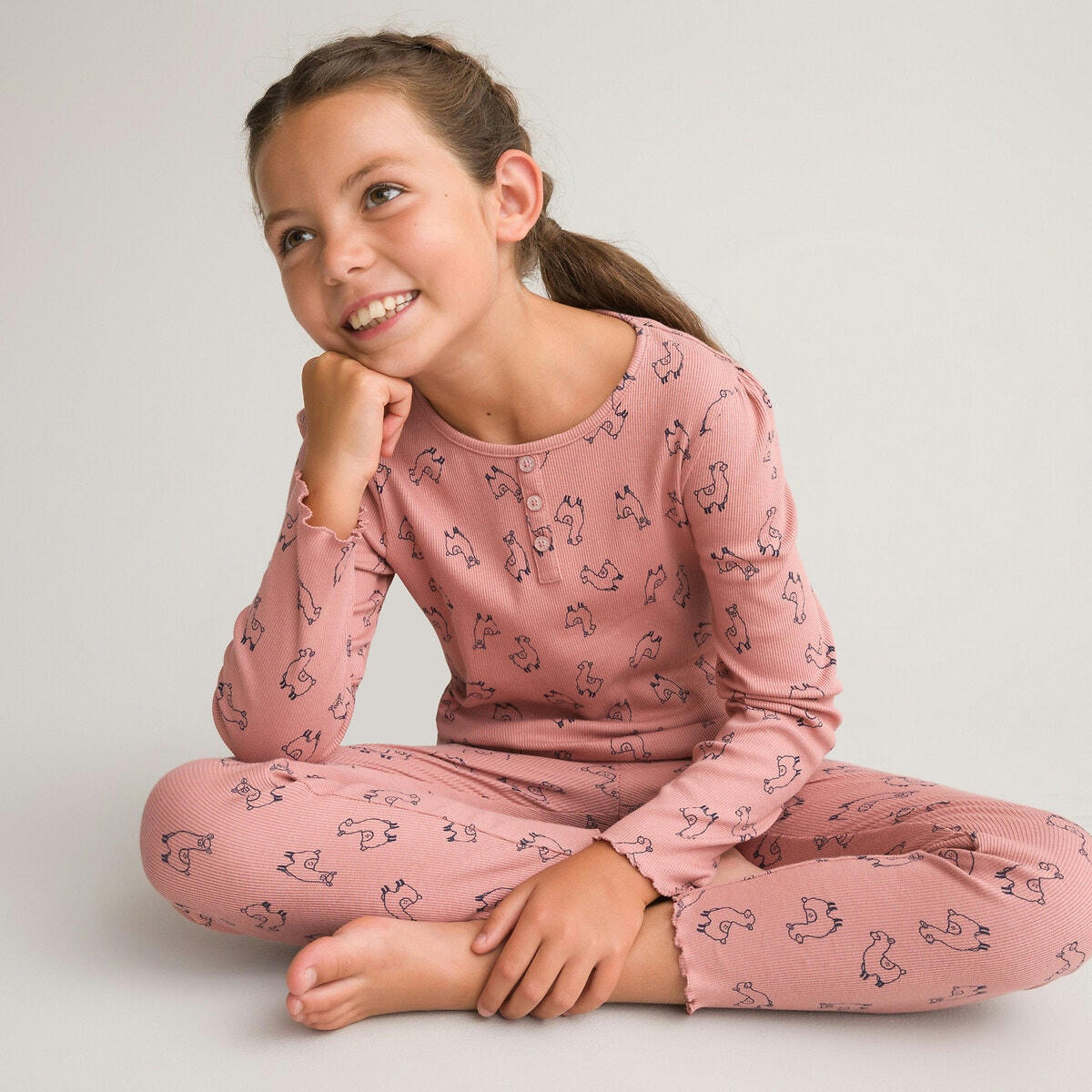 Pyjama en côtes imprimé lamas