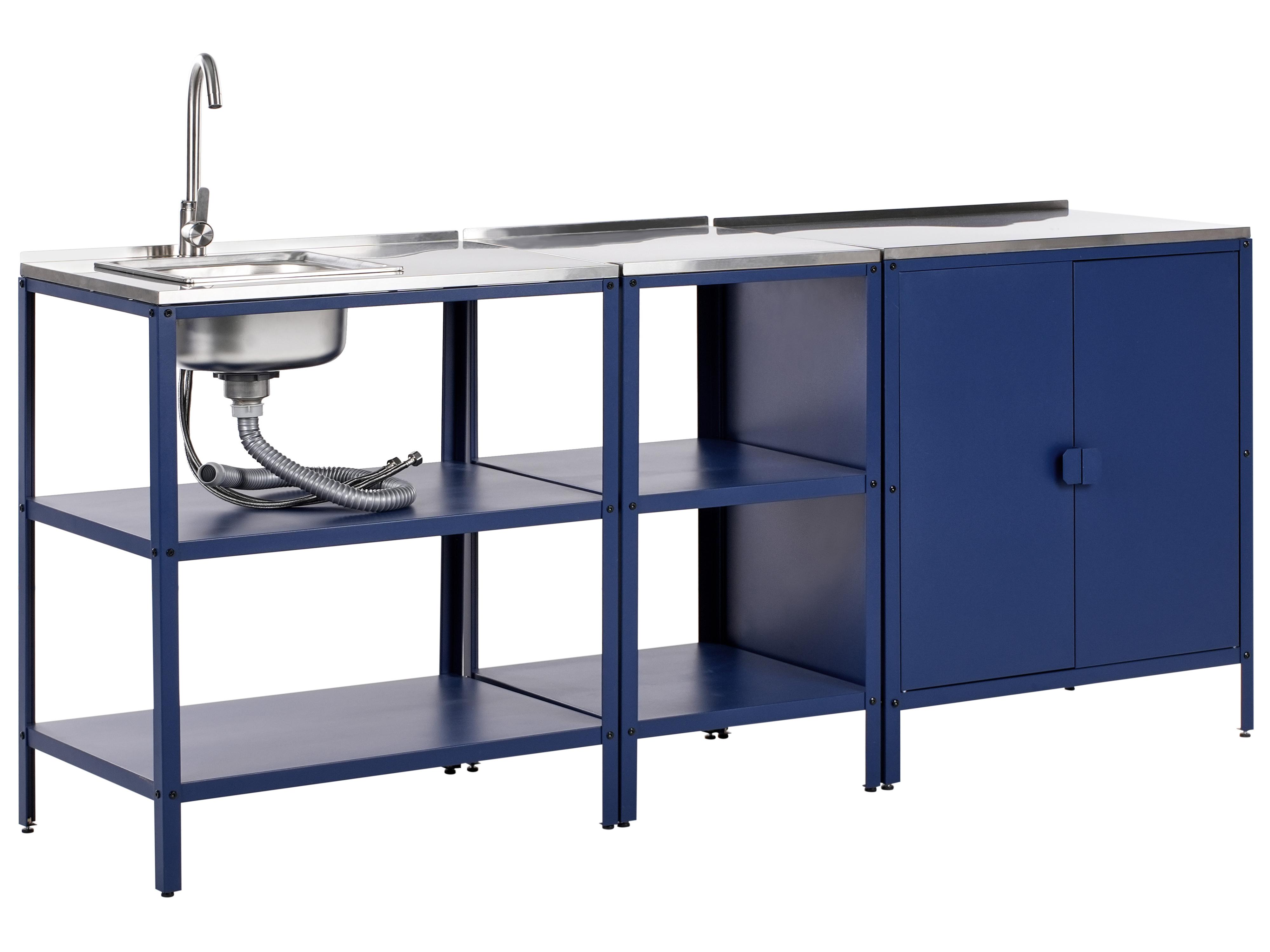 3 Piece Outdoor Kitchen Set with Sink VILAMA Metal Blue