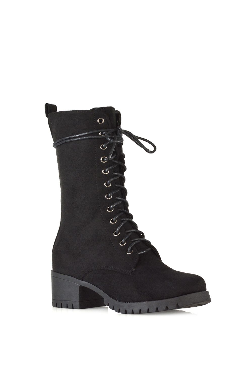 XY London Jennifer' Mid Block Heel Lace Up Military Biker Ankle Boots