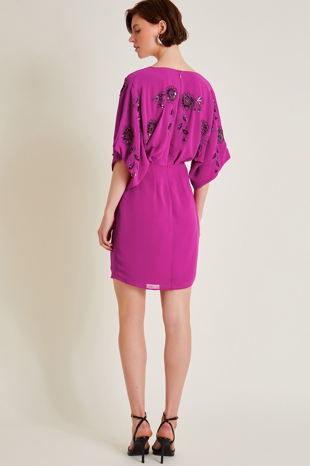 Monsoon Isla Embellished Short Sleeve Mini Dress Pink
