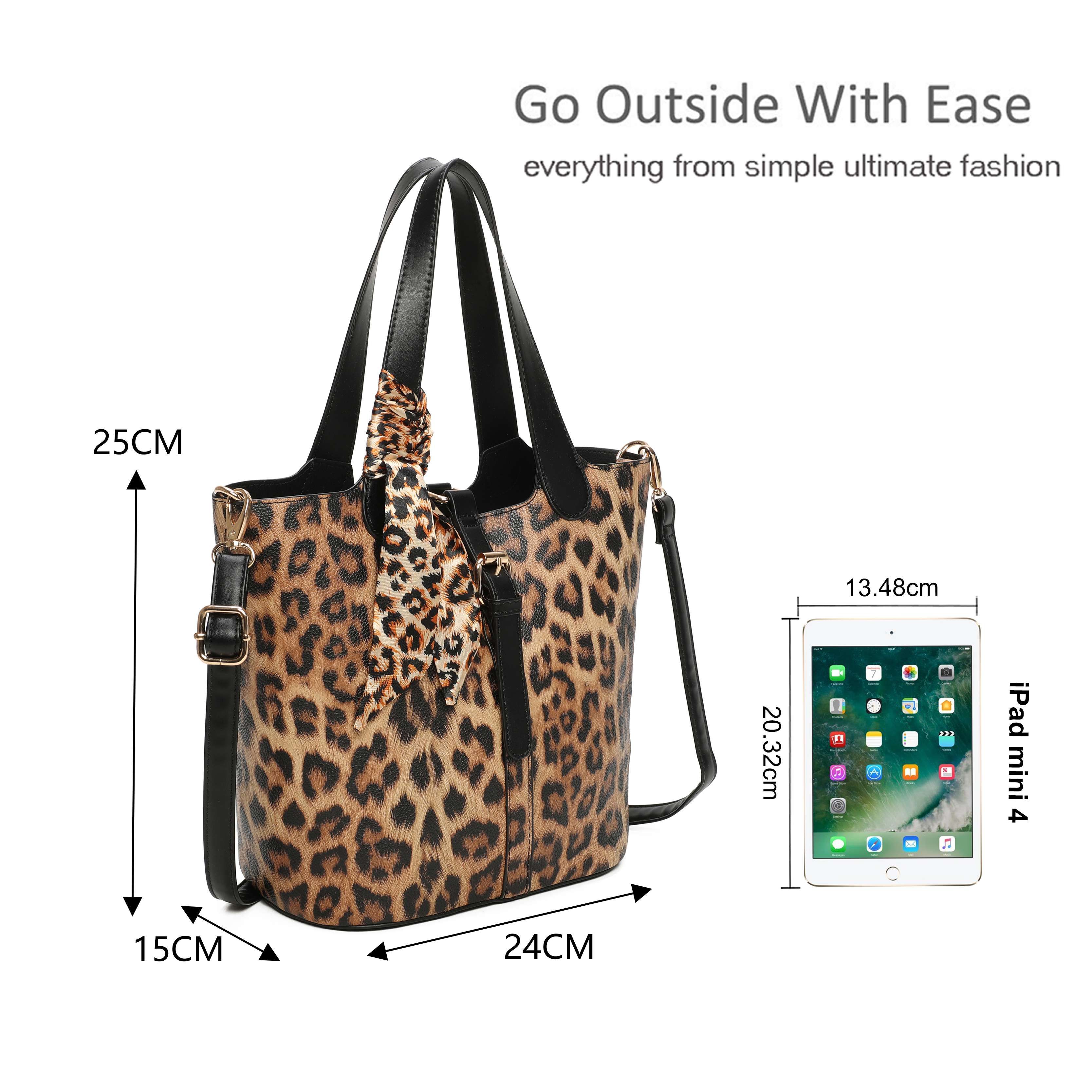Kitise 2in1 Leopard Print Shoulder Bag With Detachable Messenger Handbag