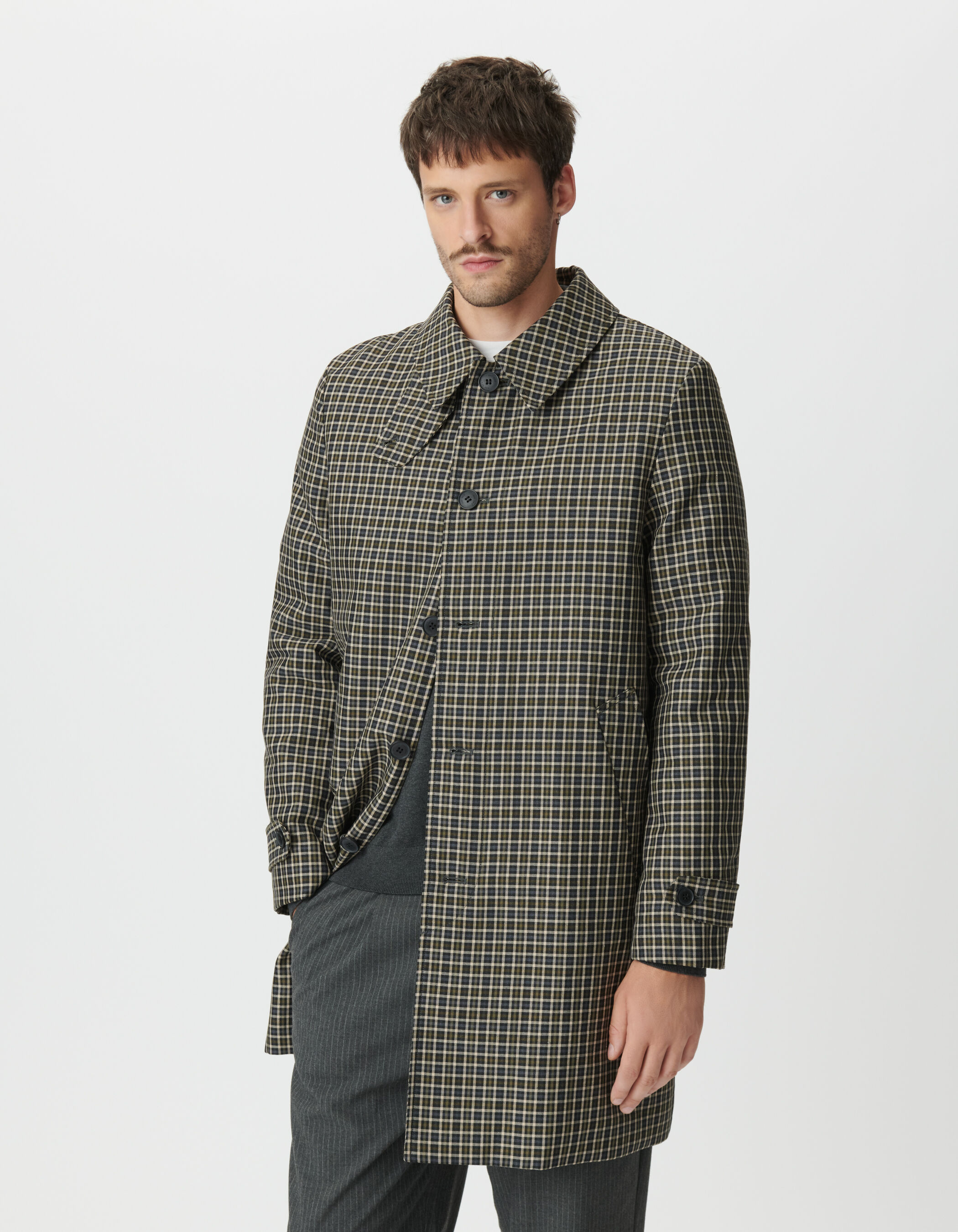 Trench kaki motif carreaux Homme
