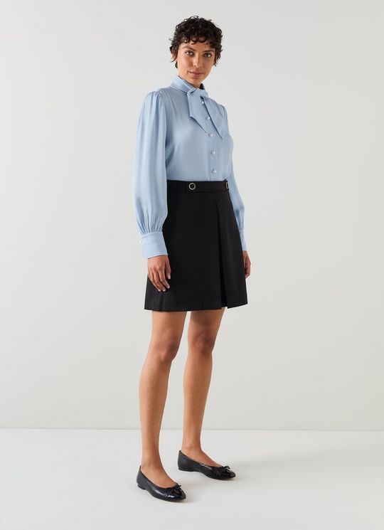 Hall Pale Blue Tie-Neck Blouse