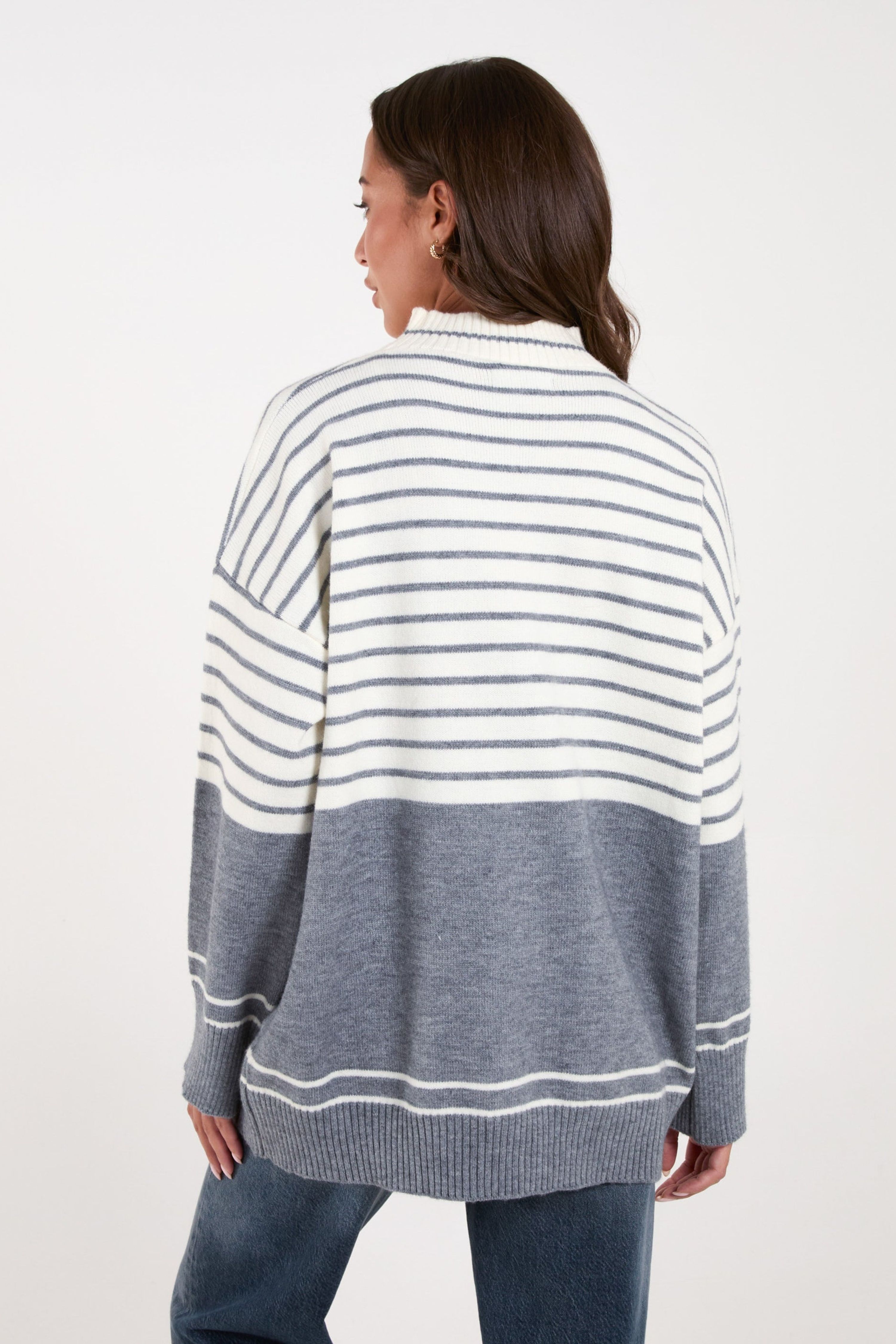 Blue Vanilla Ivory Mixed Stripe Round Neck Jumper