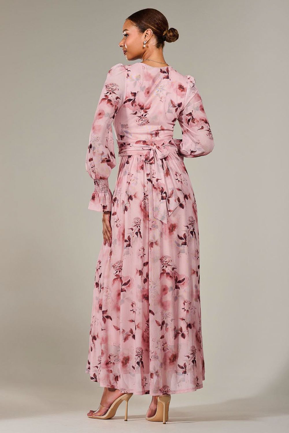 Jolie Moi Long Sleeve Mesh Maxi Dress