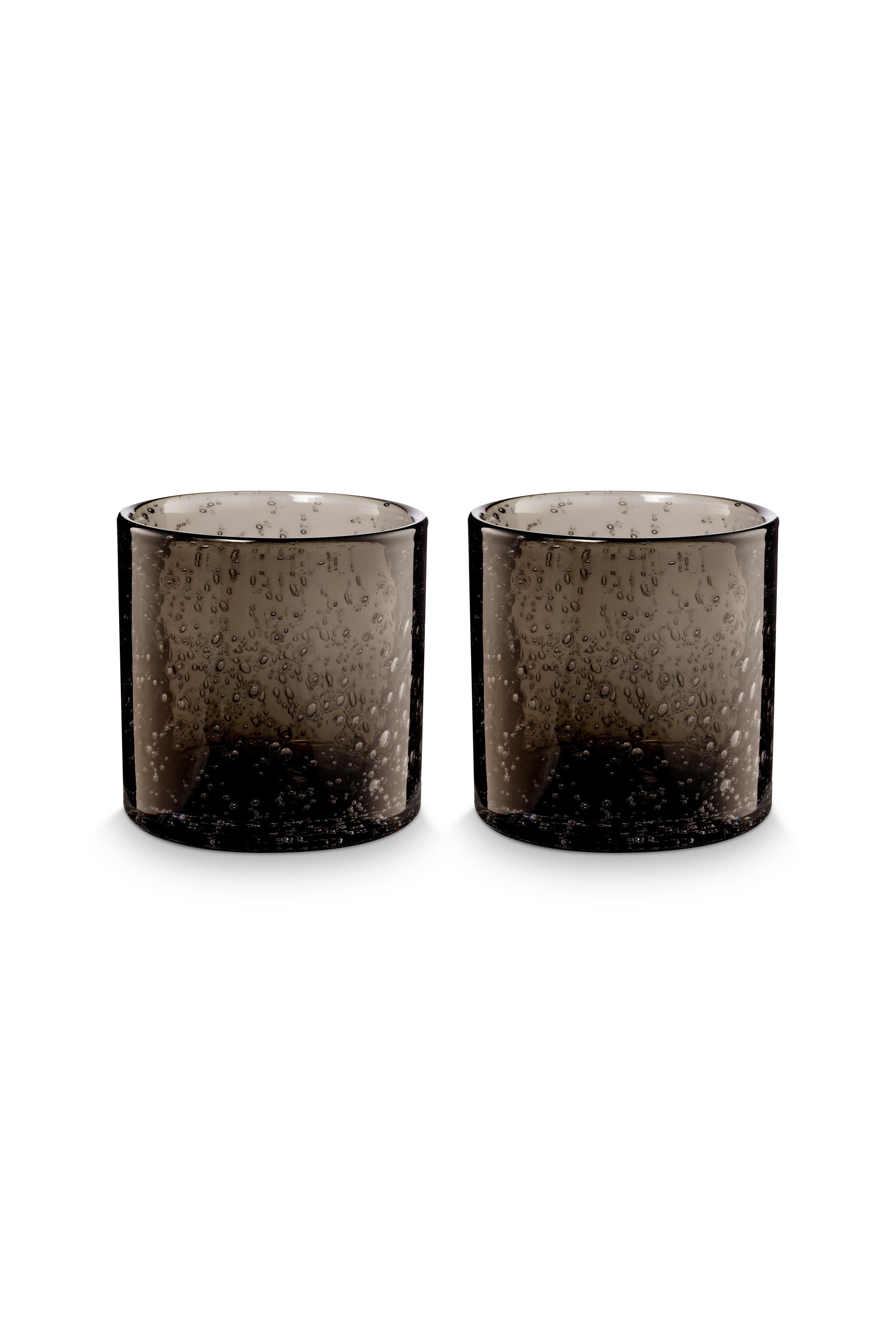 vtwonen Kandelaar - Set van 2 - Glas - Zwart - 10x10cm
