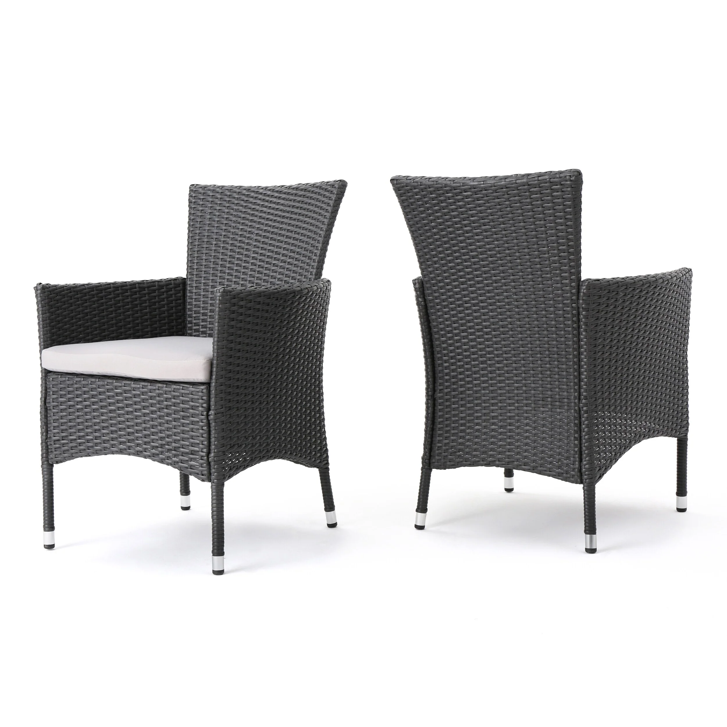 Roomfitters Wicker Patio Dining Chairs with Cushions, All-Weather Rattan Armchairs for Outdoor Seating, Set of 2, Grey
