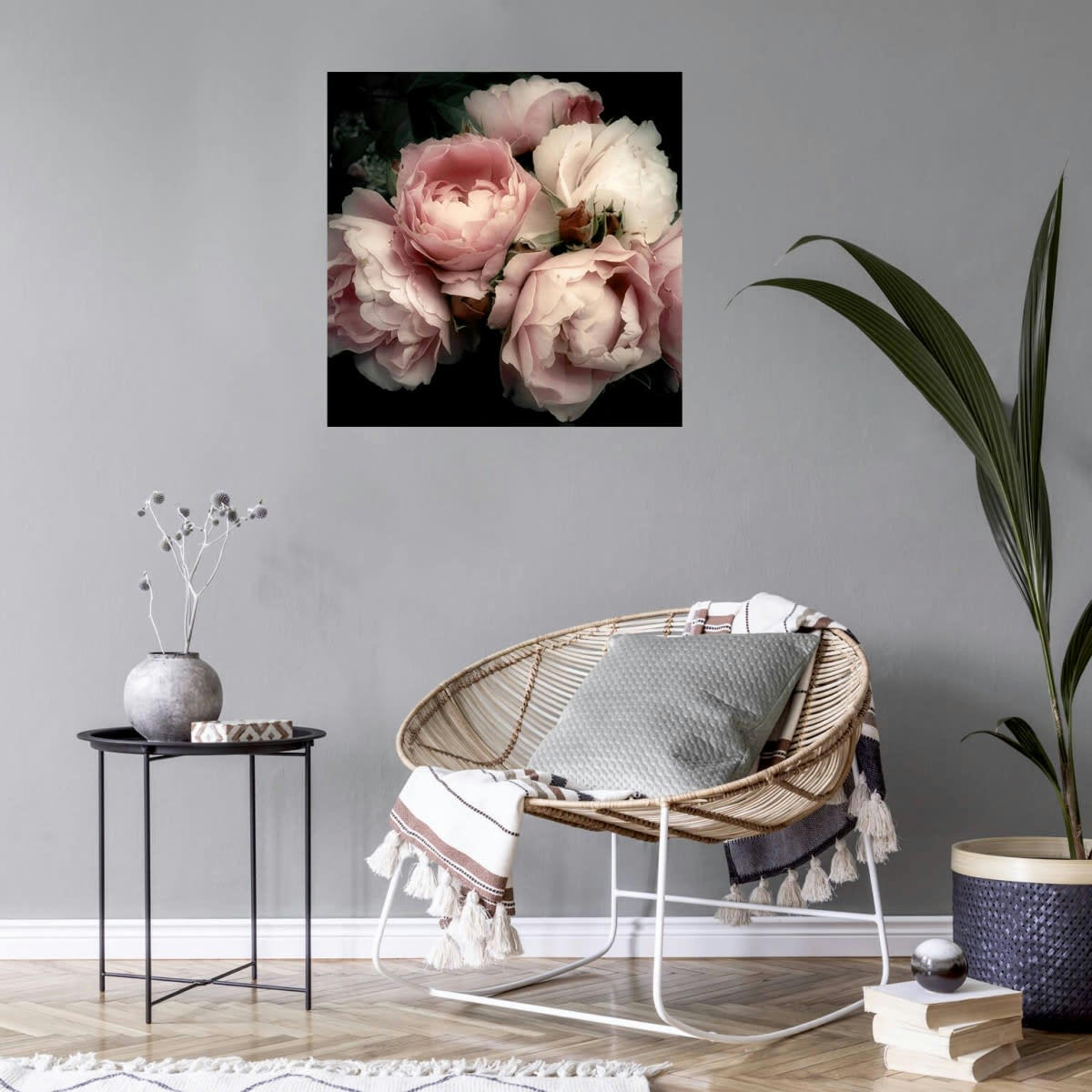 CHARME ROMANTIQUE - Tableau sur verre synthétique fleurntique 90x90 cm